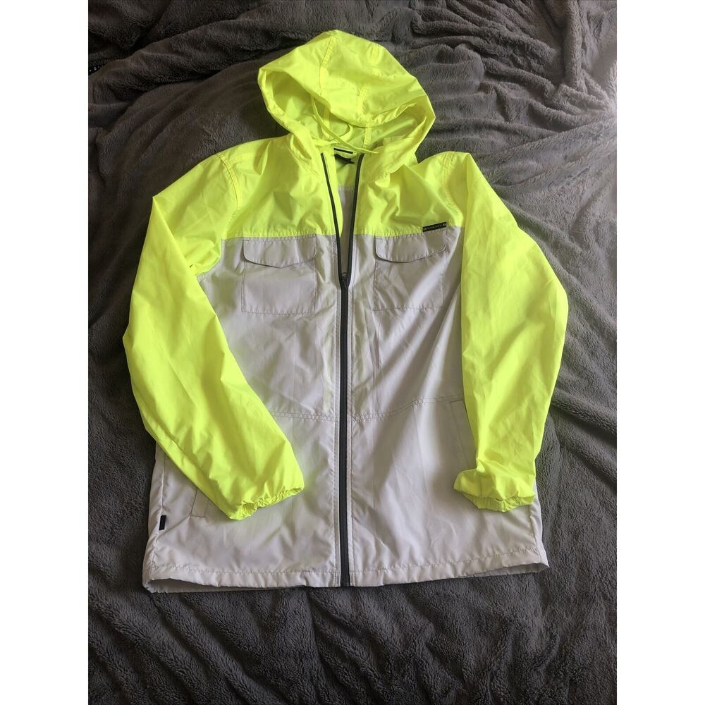 Oakley Full Zip Windbreaker w/ Hood, Men's Large L, Neon Yellow Off White